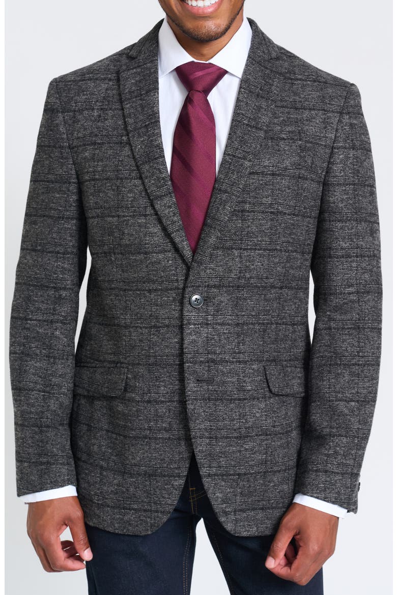 Gray Windowpane Plaid Bouclé Blazer, Main, color, GREY