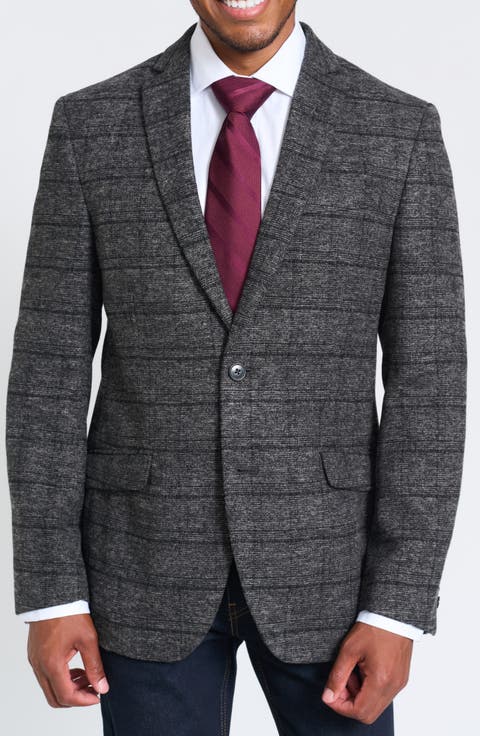 Gray Windowpane Plaid Bouclé Blazer
