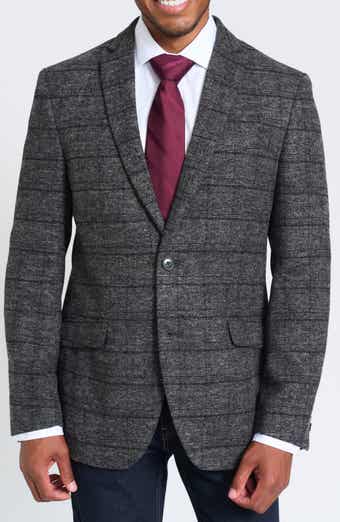 SAVILE ROW CO Gray Windowpane Plaid Bouclé Blazer