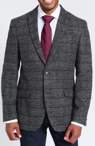 SAVILE ROW CO Gray Windowpane Plaid Bouclé Blazer