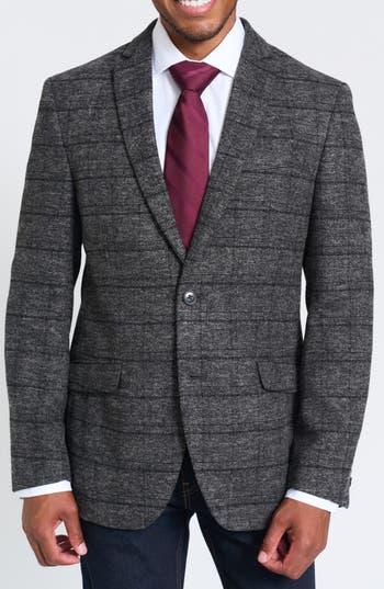 Savile Row Co Gray Windowpane Plaid Bouclé Blazer In Gray