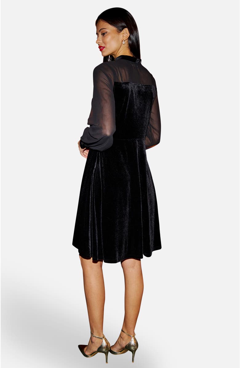 Yumi Velvet  Sheer Sleeves Skater Dress, Alternate, color, Black
