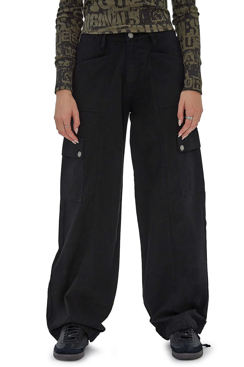 Go Utility Cotton Denim Cargo Pants, Main, color, BLACK