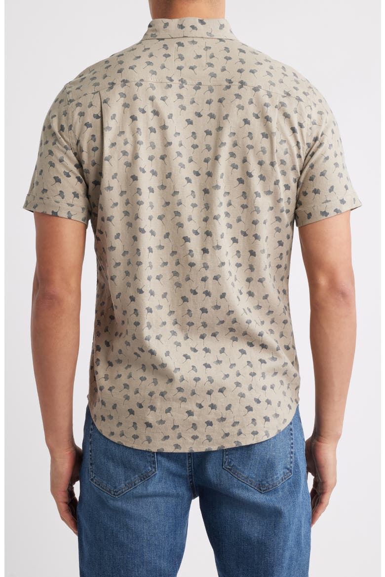 Carson Short Sleeve Stretch Linen Blend Button-Up Shirt, Alternate, color, JAPANESE GINGKO BULGUR