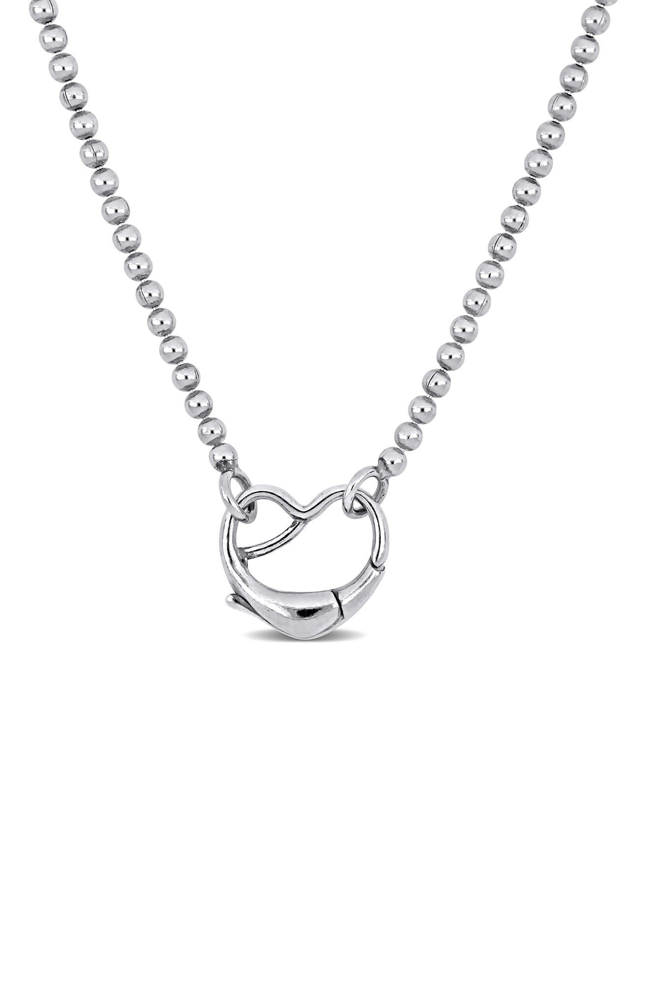 DELMAR Sterling Silver Ball Chain Heart Clasp Necklace