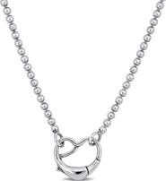 DELMAR Sterling Silver Ball Chain Heart Clasp Necklace