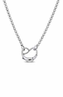 DELMAR Sterling Silver Ball Chain Heart Clasp Necklace