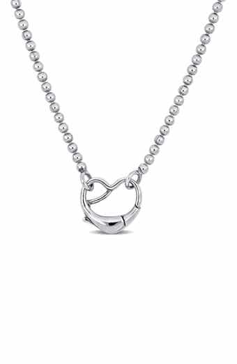 DELMAR Sterling Silver Ball Chain Heart Clasp Necklace