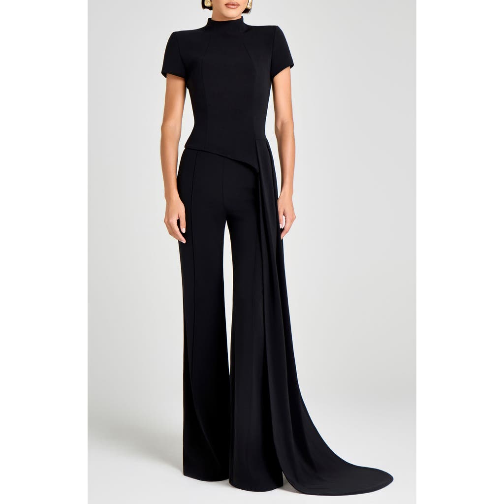 Nadine Merabi Pleated Drape Mock Neck Top In Black