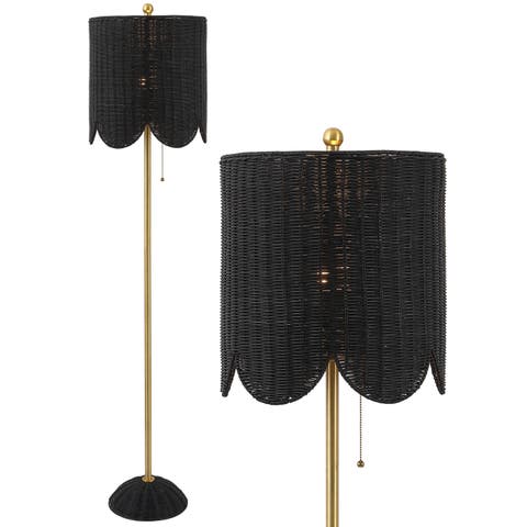 Joel Scallop Shade Rattan/Metal LED Floor Lamp with Pull Chain