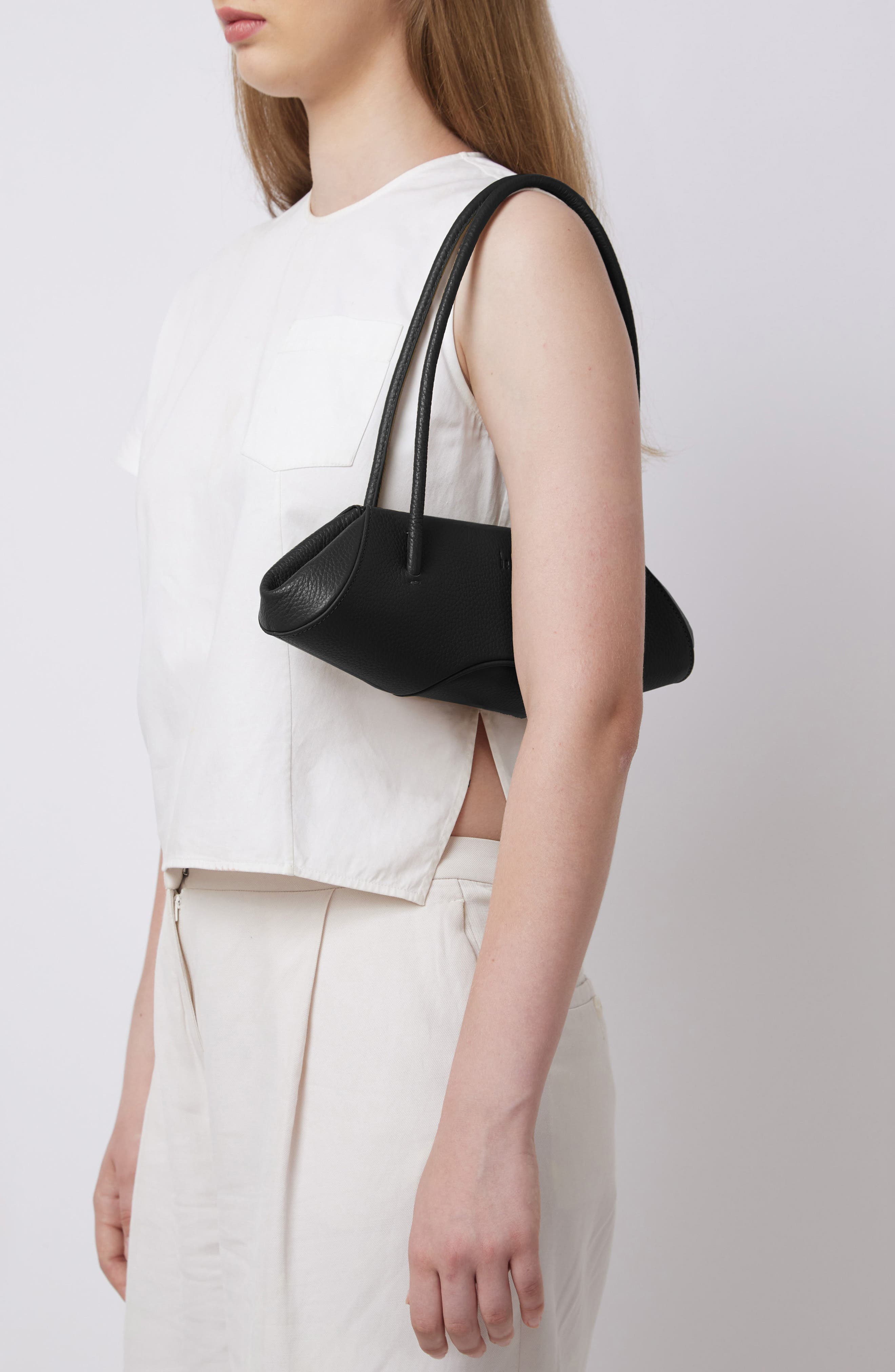 behno Mini Elizabeth Baguette Pebble Leather Shoulder Bag, Alternate, color, 