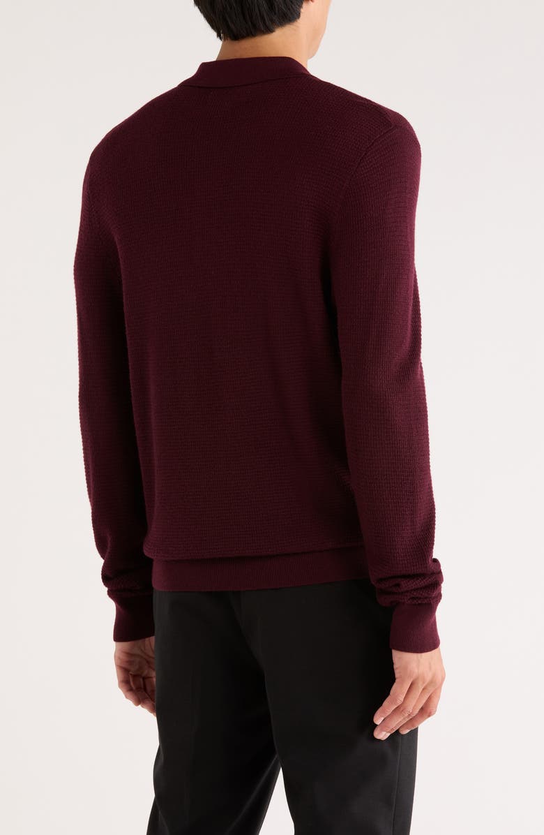 Nordstrom Long Sleeve Merino Wool Polo, Alternate, color, Burgundy Field