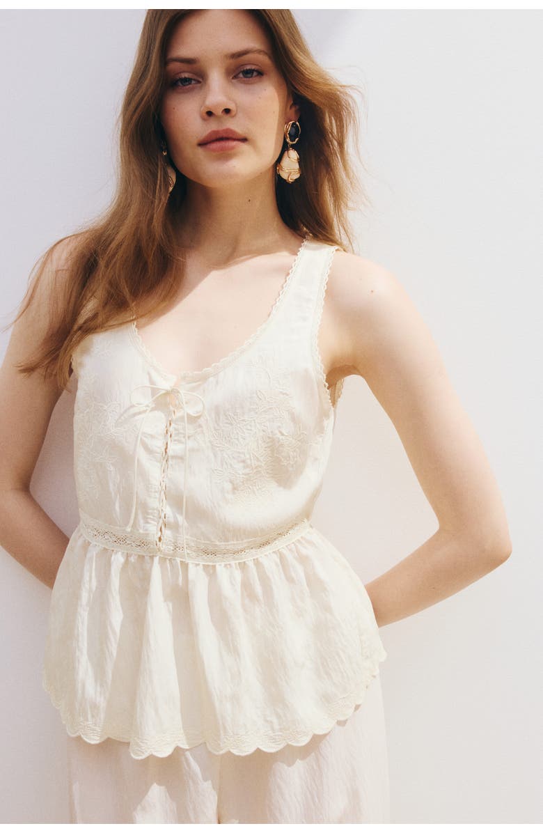 H&M Lace-up Peplum Top, Alternate, color, Cream