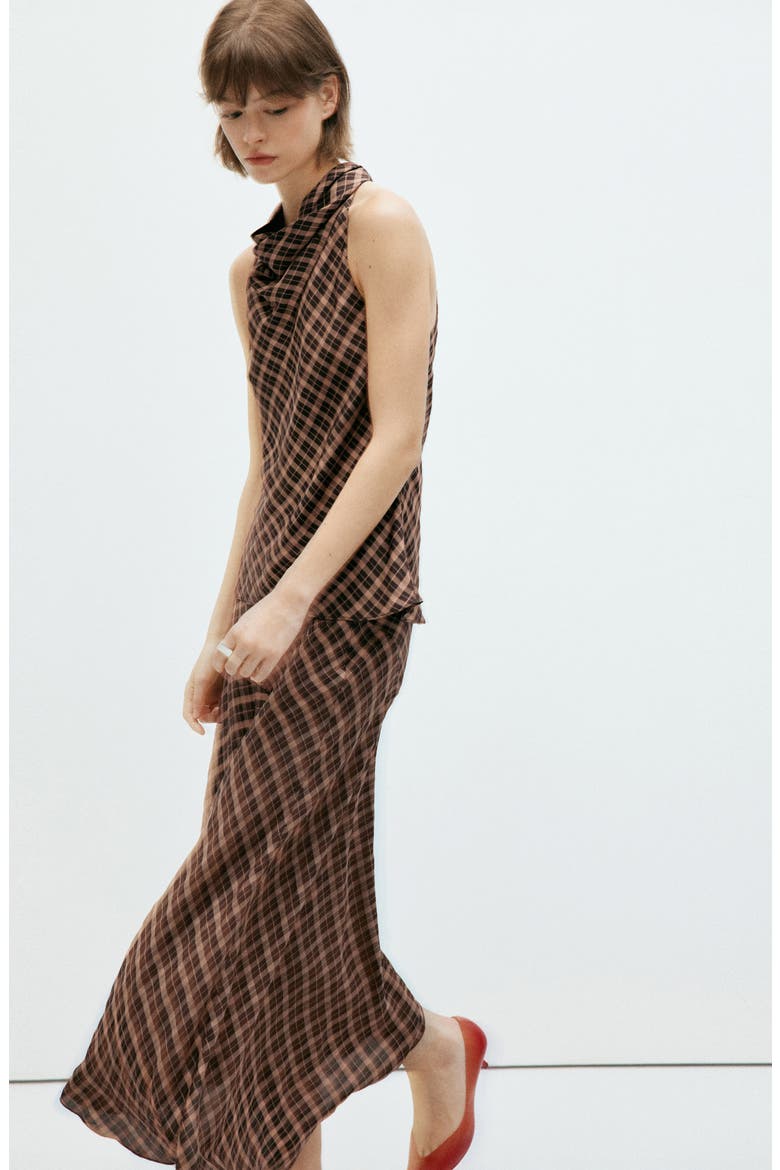 Check Print Asymmetric Maxi Skirt, Alternate, color, BROWN