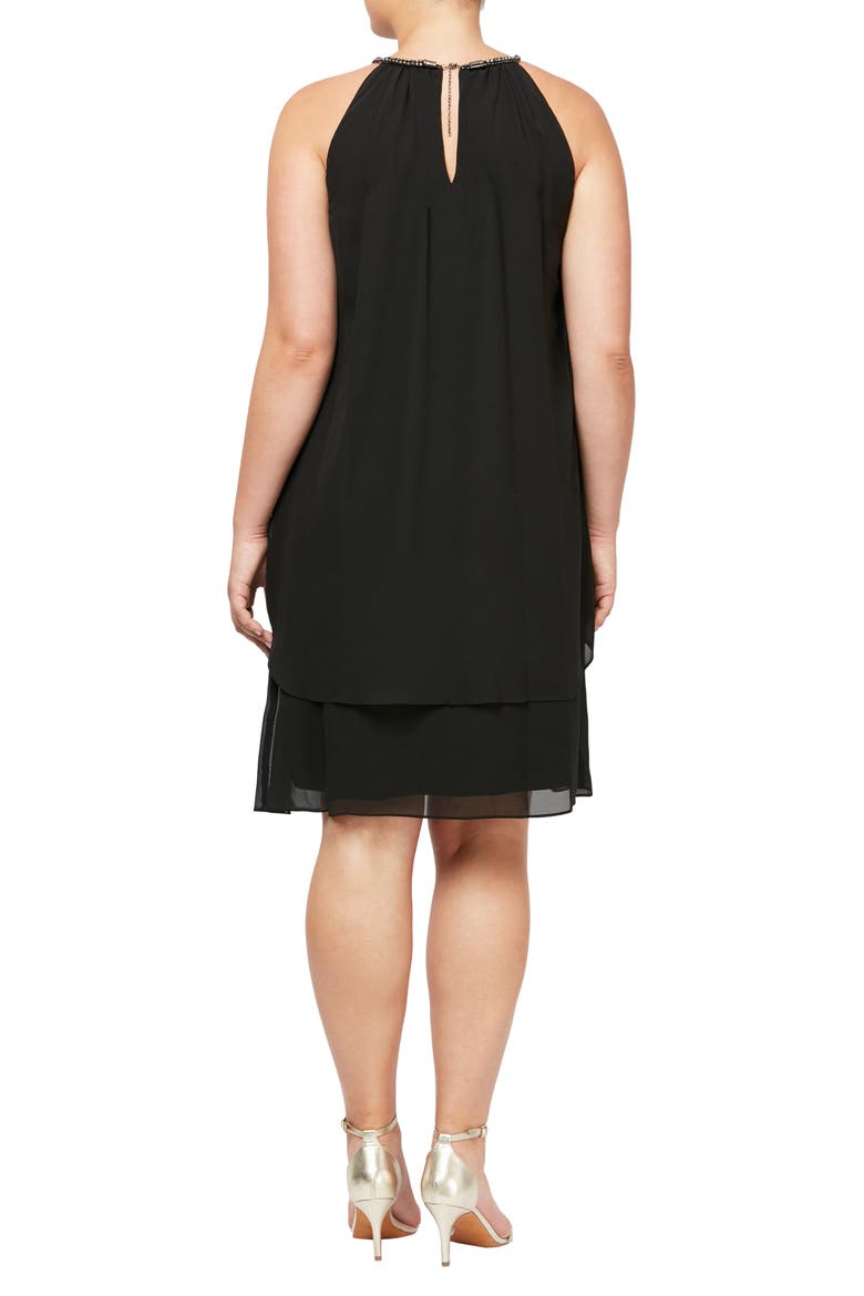 Split Front Chiffon Beaded Dress, Alternate, color, BLACK