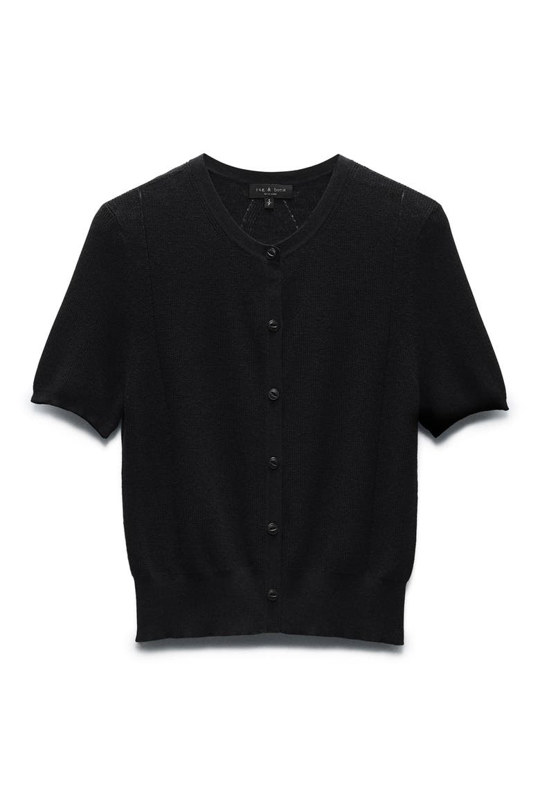 Dina Short Sleeve Cotton Blend Cardigan, Alternate, color, BLACK