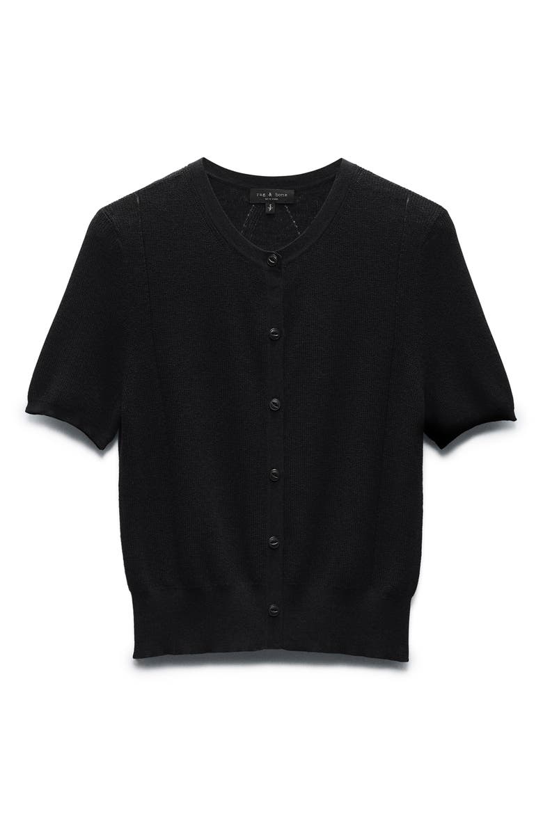 rag & bone Dina Short Sleeve Cotton Blend Cardigan, Alternate, color, Black