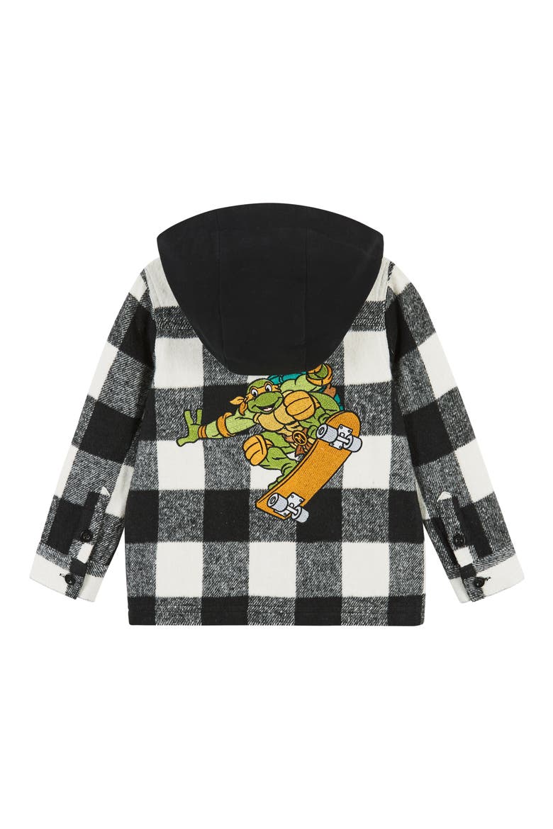 Kids' x Teenage Mutant Ninja Turtles® Check Embroidered Hooded Shacket, Alternate, color, BLACK CHECK