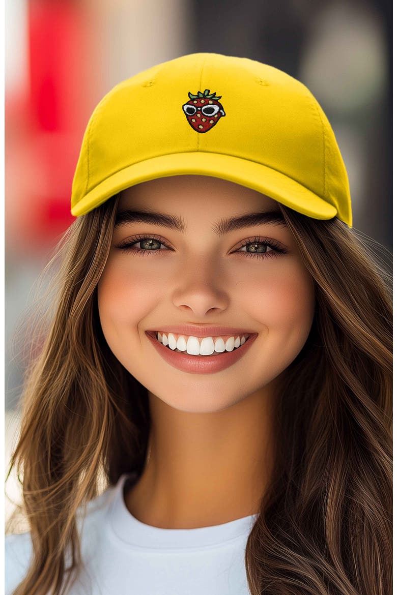 Strawberry Embroidered Casual Cap, Alternate, color, Gold