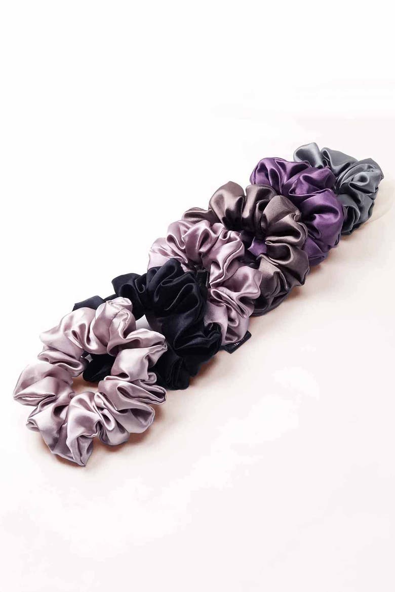 Pastel Silk Satin Scrunchies - Set of 6, Main, color, Purple