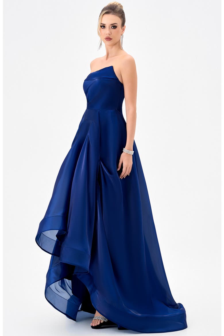 Faiy Asymertric Hi Low Gown, Alternate, color, NAVY