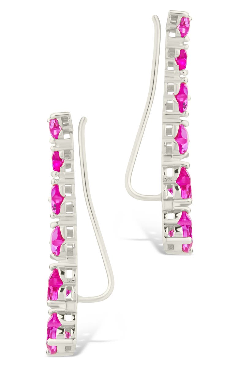 Sterling Forever Jillian Cubic Zirconia Heart Ear Climbers, Alternate, color, Silver / Pink