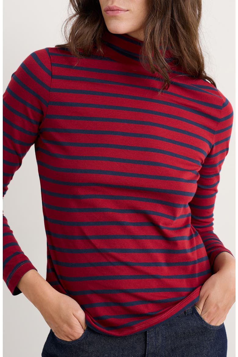 Landing Stripe Turtleneck Stretch Organic Cotton Top, Main, color, BRETON DAHLIA MARITIME