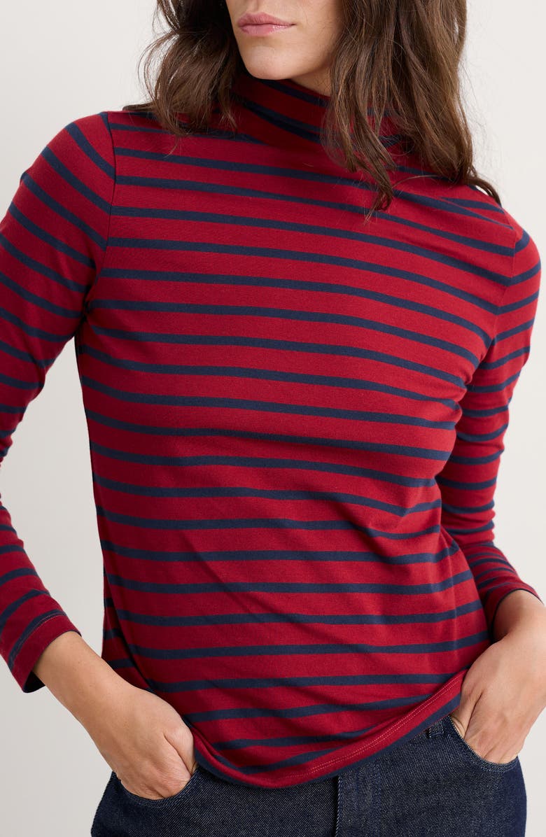 Seasalt Cornwall Landing Stripe Turtleneck Stretch Organic Cotton Top, Main, color, Breton Dahlia Maritime