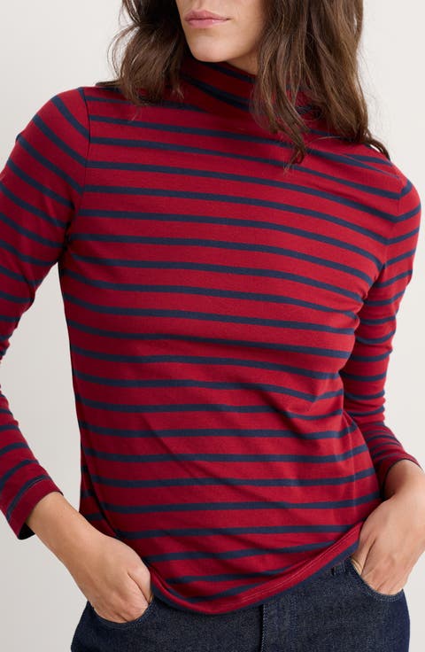 Landing Stripe Turtleneck Stretch Organic Cotton Top