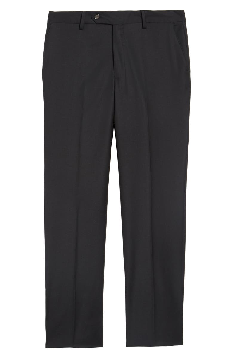 Berle Flat Front Modern Fit Gabardine Stretch Wool Trousers, Alternate, color, Black
