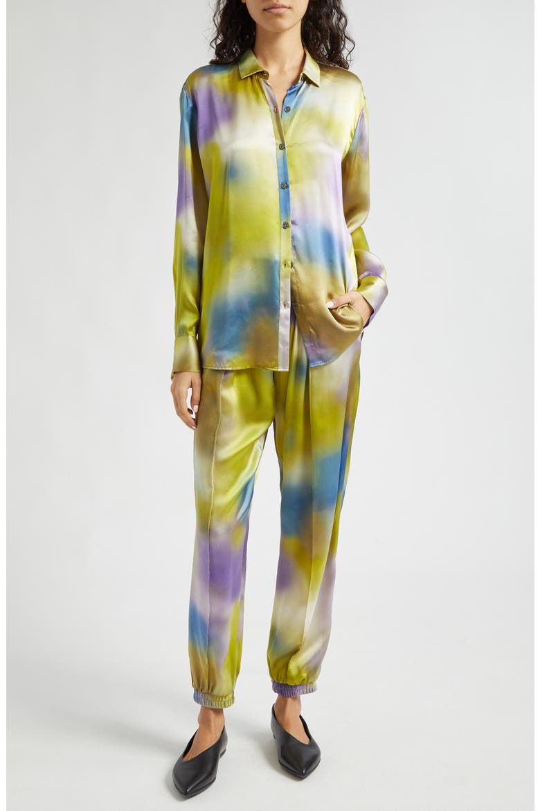 Watercolor Print Silk Charmeuse Joggers, Alternate, color, WATERCOLOR PRINT