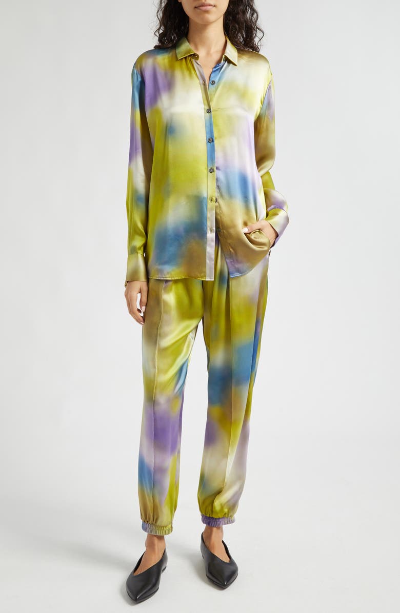 ATM Anthony Thomas Melillo Watercolor Print Silk Charmeuse Joggers, Alternate, color, Watercolor Print