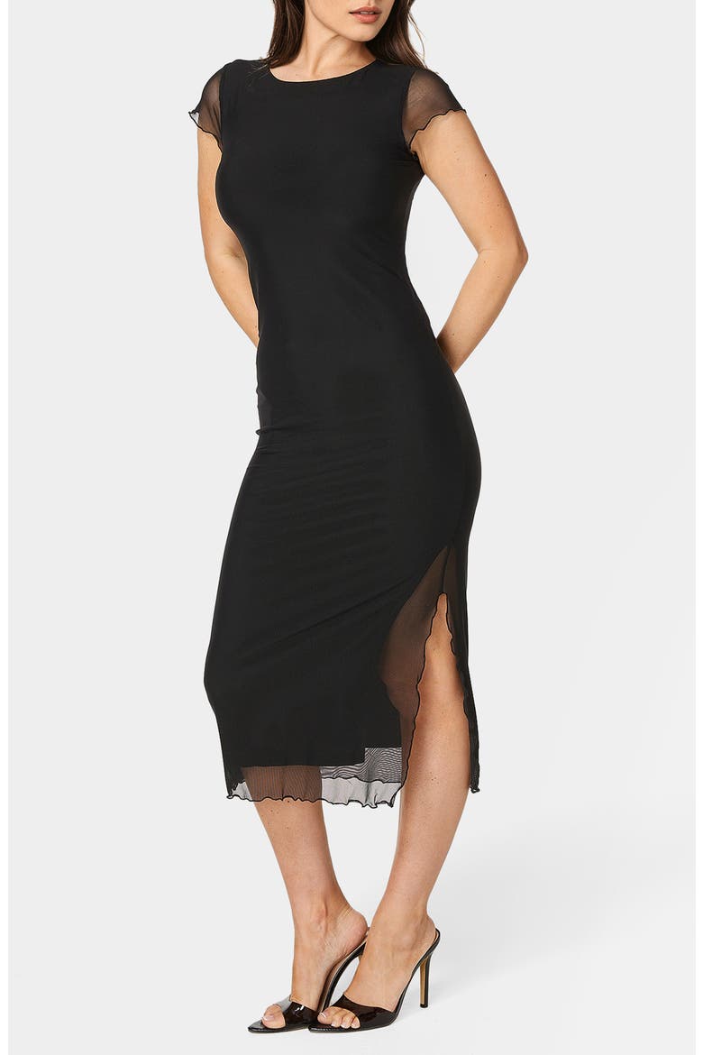 Powermesh Midi T-Shirt Dress, Alternate, color, BLACK