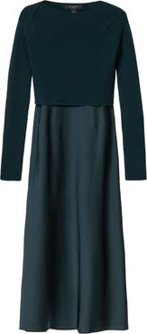 AllSaints Hera Long Sleeve 2-in-1 Rib Sweater & Midi Slipdress