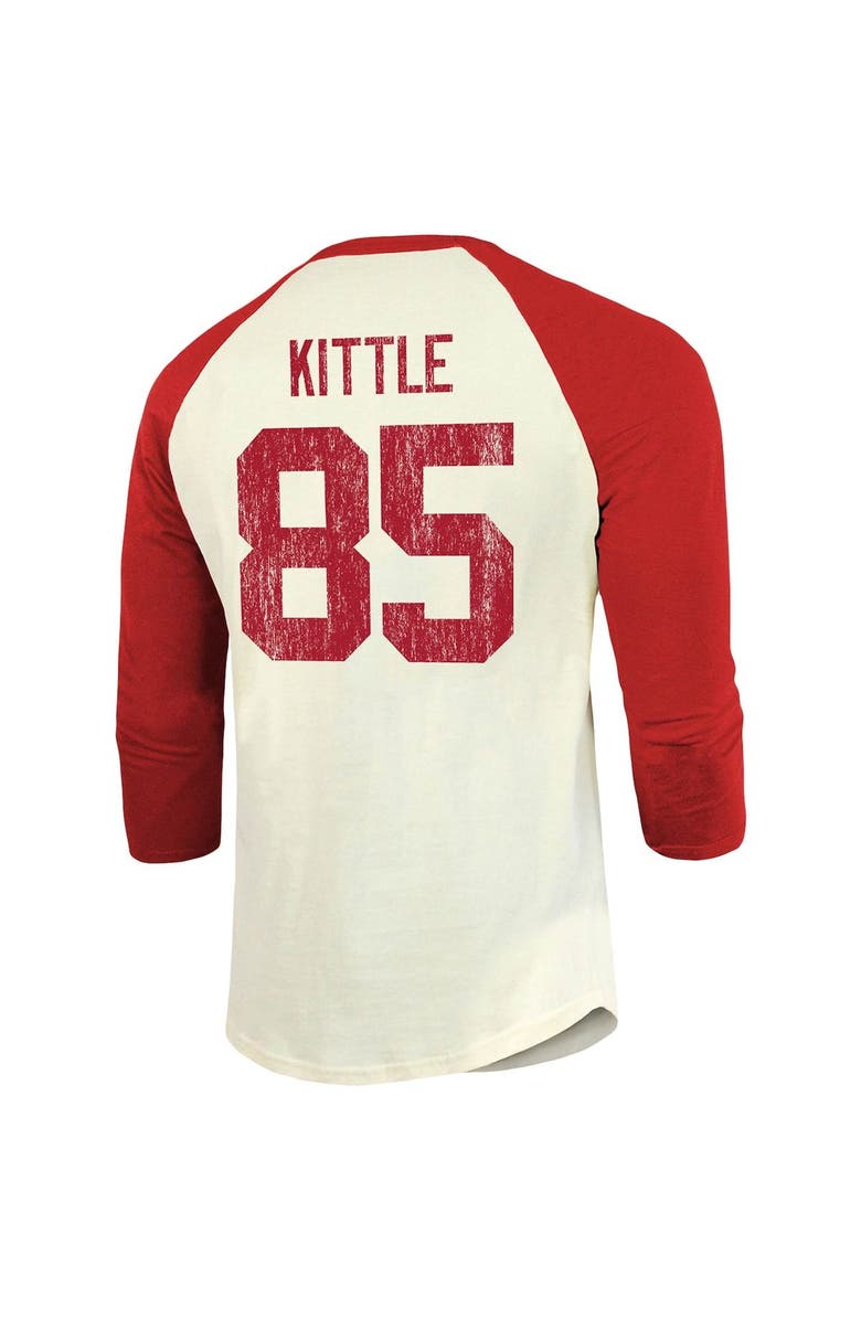 Majestic Threads Men's Majestic Threads George Kittle Cream/Scarlet San Francisco 49ers Vintage Player Name & Number 3/4-Sleeve Fitted T-Shirt, Alternate, color, 