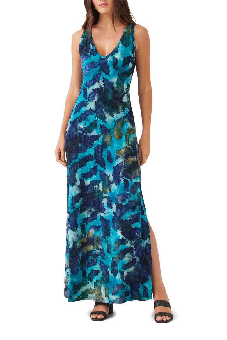 Tie Dye Burnout Side Slit Maxi Dress, Main, color, TEAL