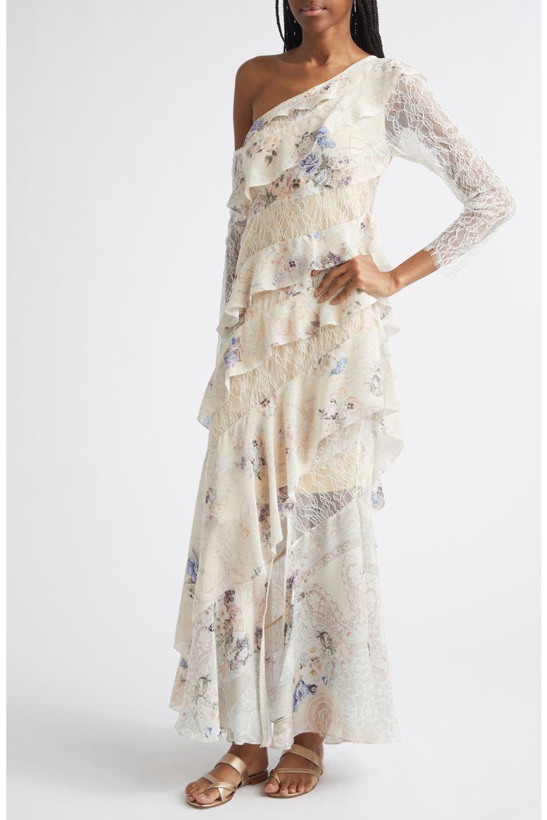 Laced with Love Asymmetric Frill Paneled One-Shoulder Long Sleeve Maxi Dress, Alternate, color, LACED WITH LOVE
