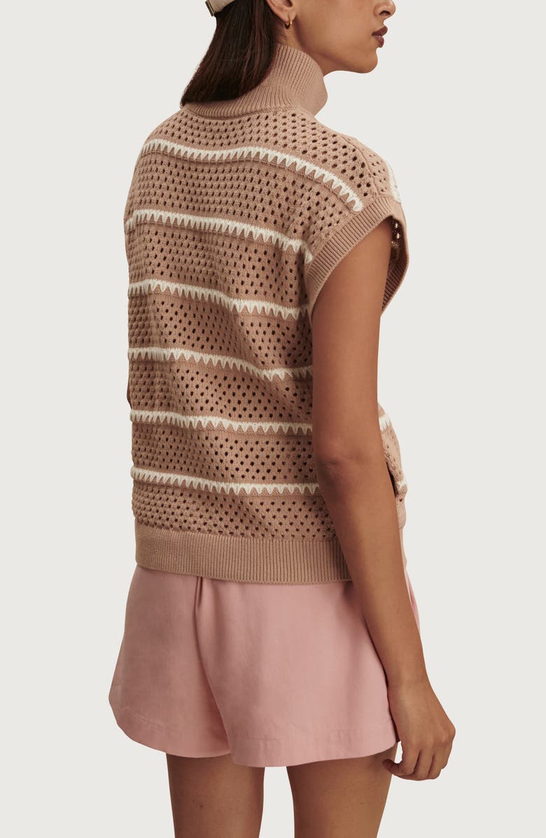 Varley Haney Stripe Pointelle Knit Zip Front Sweatshirt, Alternate, color, Light Taupe