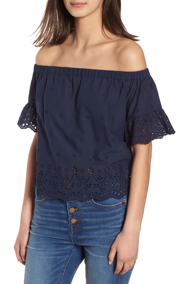 Madewell Off the Shoulder Eyelet Top, Main, color, 