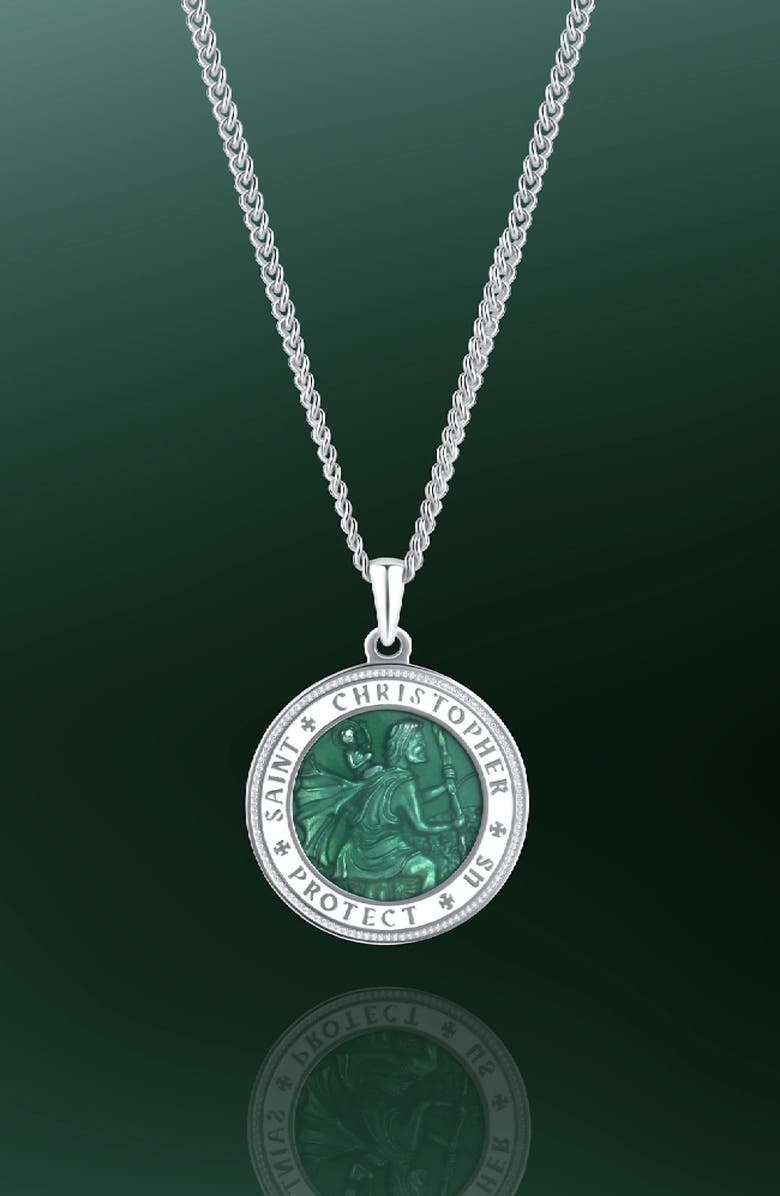 Vincero Men's St. Christopher Pendant Necklace, Alternate, color, Green/ Silver