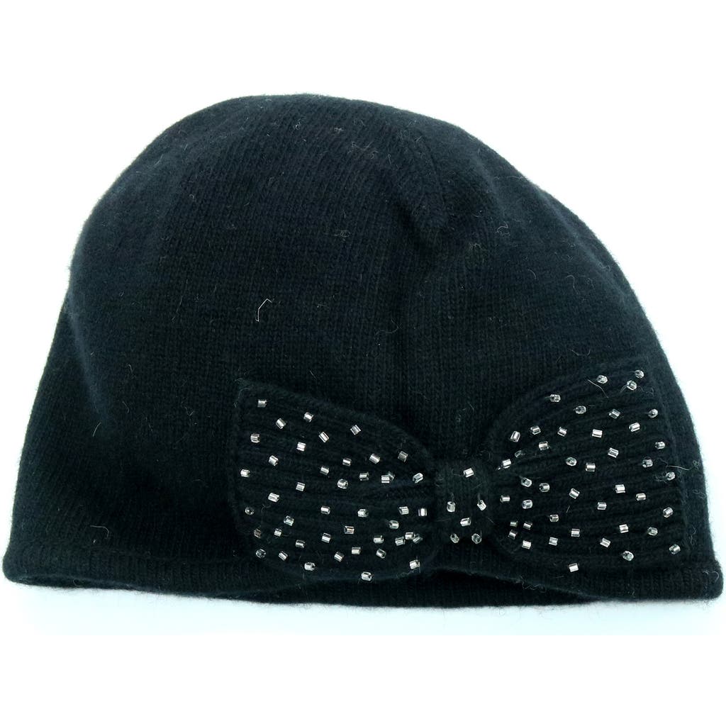 Portolano Minerva Beaded Bow Beanie In Black