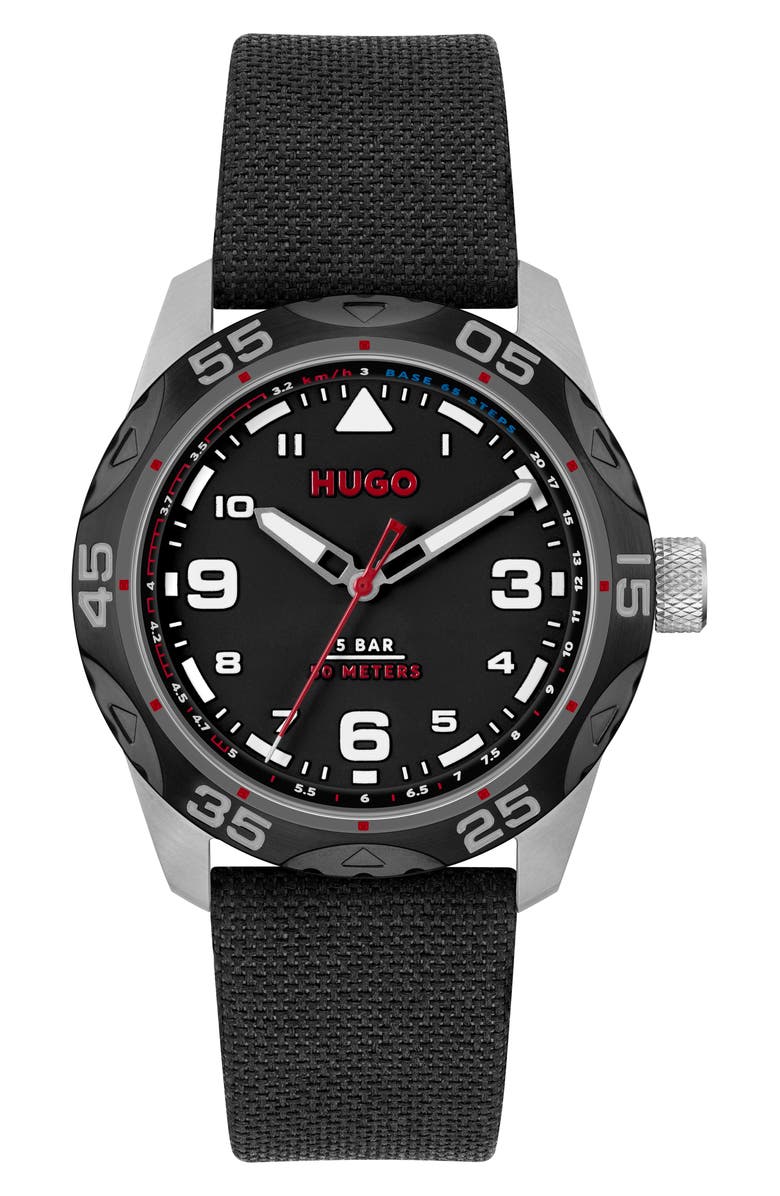 HUGO Trek Nylon Strap Watch, 42mm, Main, color,
