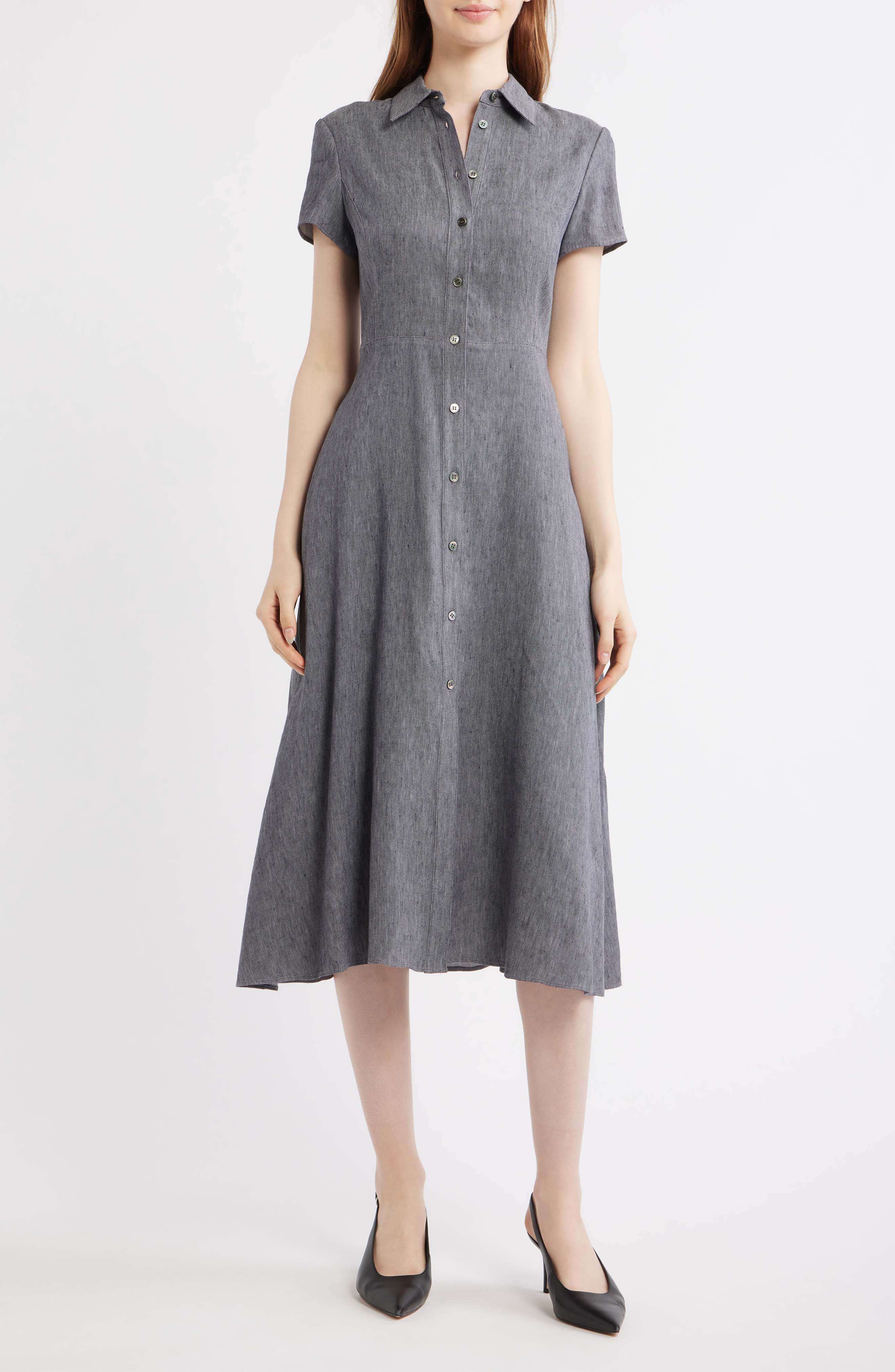 Stretch Linen Blend Shirtdress - image 3