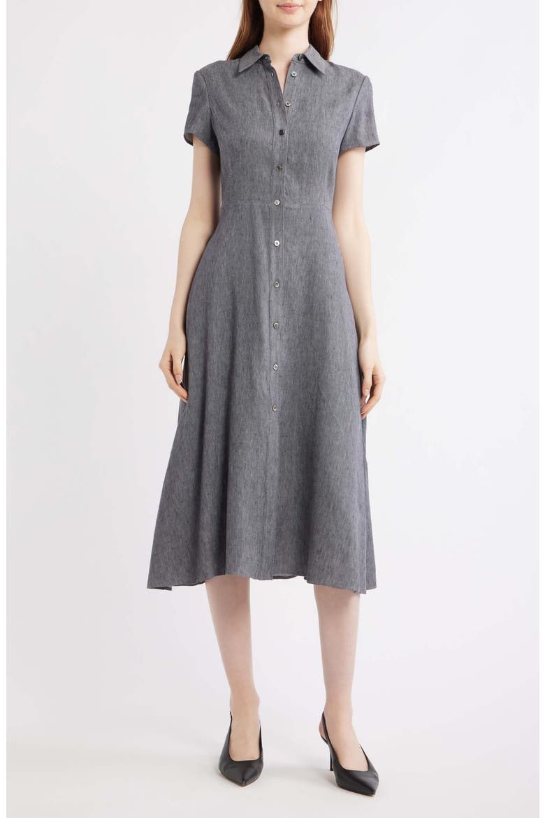 Stretch Linen Blend Shirtdress, Main, color, INK BLUE - GGE
