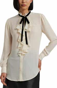Ruffle Trim Georgette Button-Up Shirt