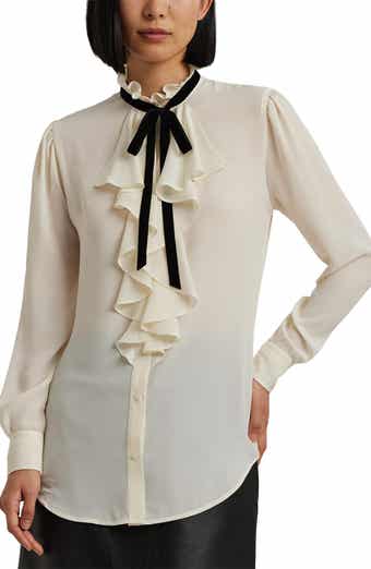 Ruffle Trim Georgette Button-Up Shirt