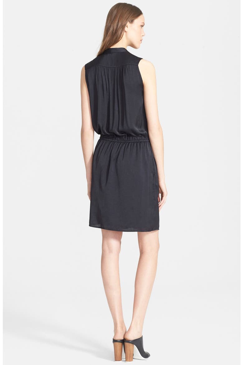 Shirred Shoulder V-Neck Dress, Alternate, color, BLACK