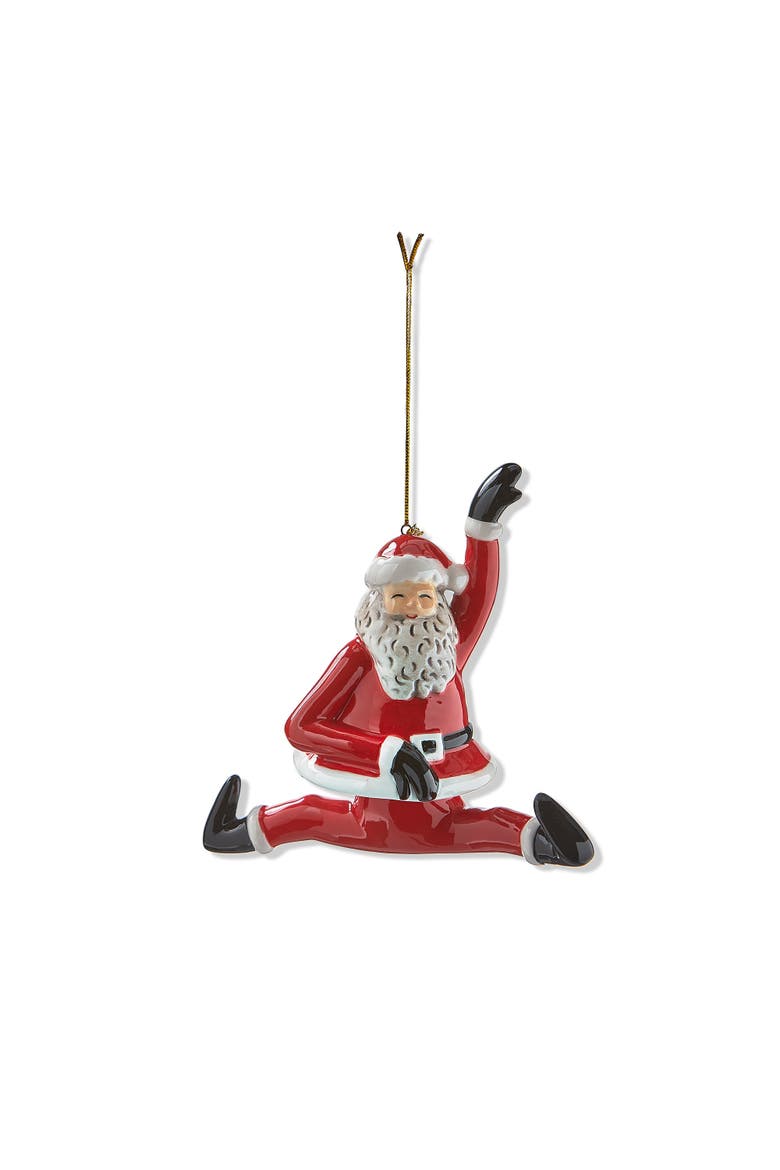 Dancing Santa Splits Ornament Ceramic Christmas Decoration, Main, color, Red