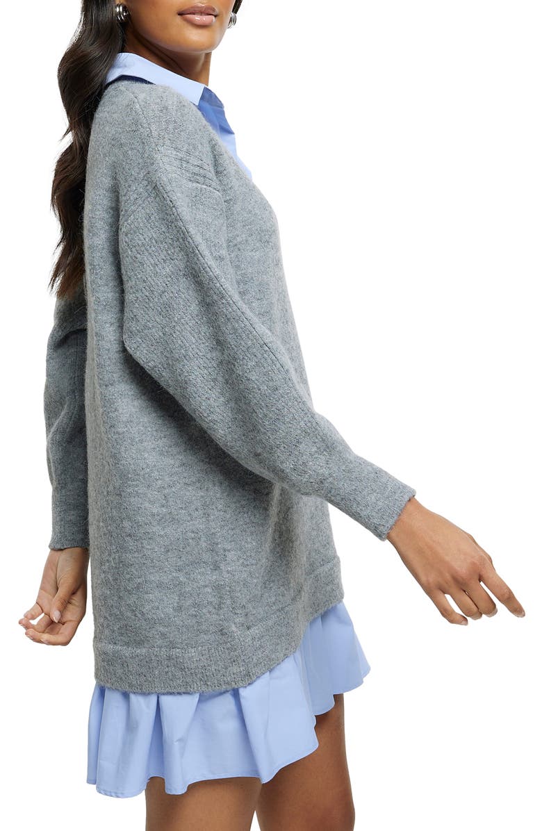 River Island Marled Long Sleeve Shirtdress, Alternate, color, Grey