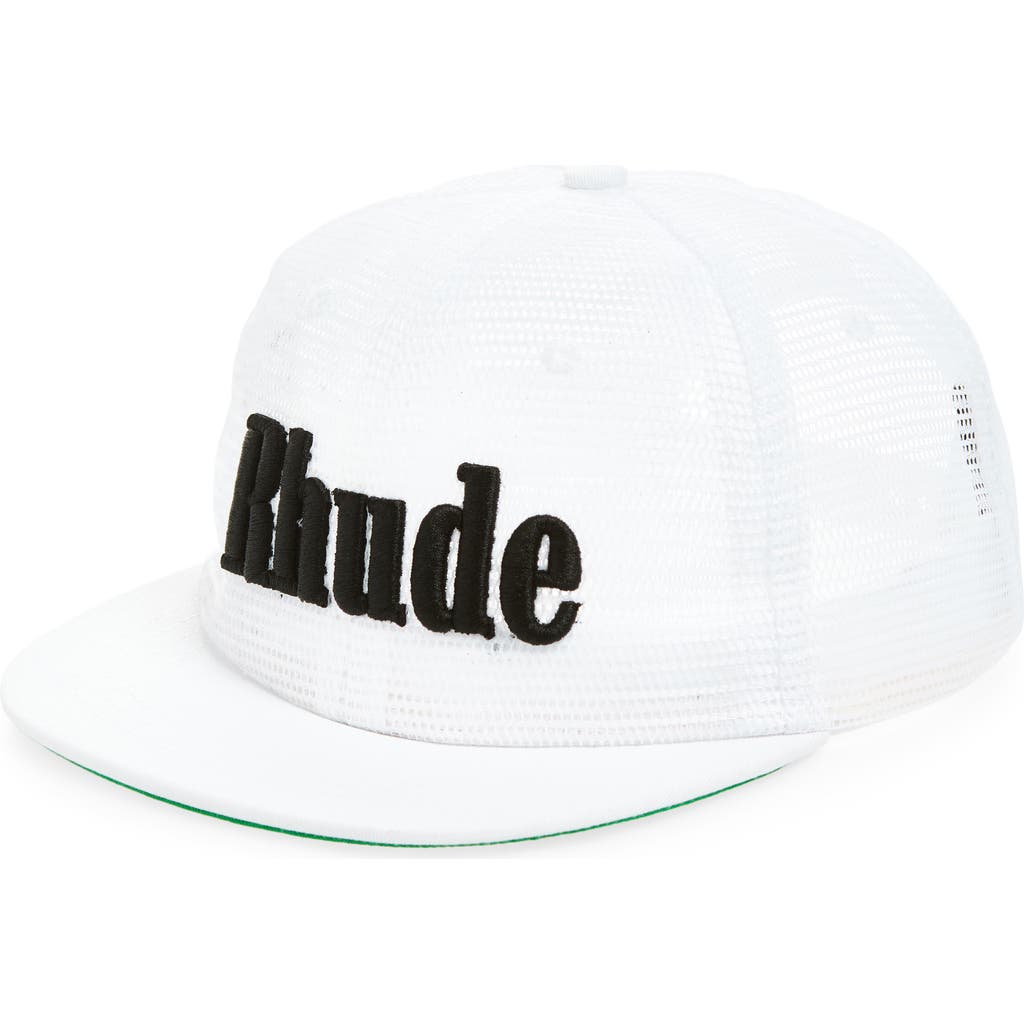 Rhude Logo Embroidered Mesh Snapback Baseball Cap In White